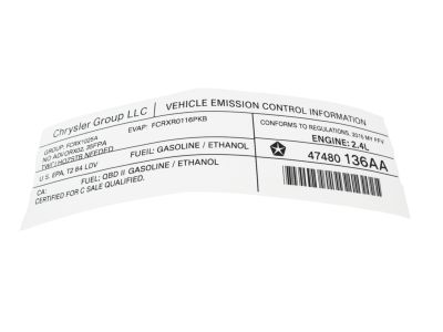 Mopar 47480136AA Label Vehicle Emission Control Information