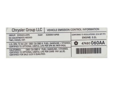 Jeep 47480060AA Emission Label
