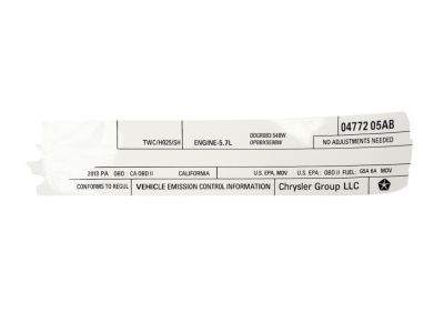 Mopar 4722035AA Label Vehicle Emission Control Information
