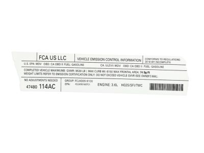 47480114AC Mopar Label Vehicle Emission Control Information Product Photo 3 of 3