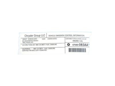 Chrysler 47480083AA Emission Label