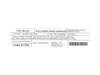 47480417AC Mopar Label Vehicle Emission Control Information Product Photo 3 of 3
