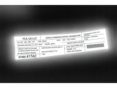47480417AC Mopar Label Vehicle Emission Control Information Product Photo 1 of 3