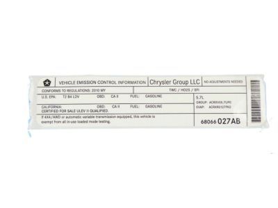 Chrysler 68066027AB Emission Label
