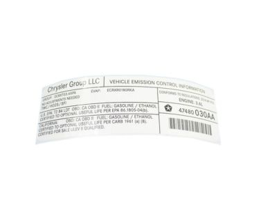 Dodge 47480030AA Emission Label