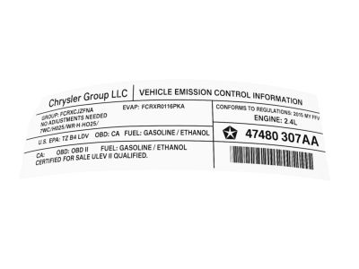 Mopar 47480307AA Label Vehicle Emission Control Information
