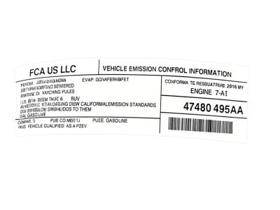 Mopar 47480496AA Label Vehicle Emission Control Information