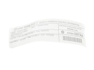 Chrysler 47480087AA Emission Label