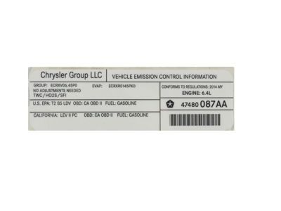 Chrysler 47480087AA Emission Label