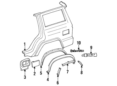 1988 Jeep Cherokee Quarter Panel & Components, Exterior Trim Diagram