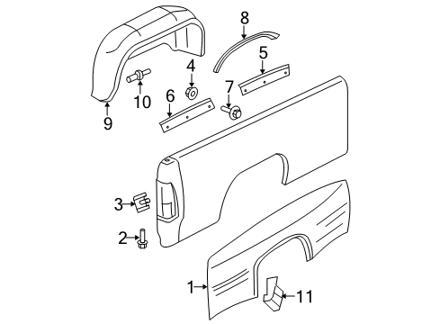 2003 Dodge Ram 2500 Fender & Components, Exterior Trim Diagram