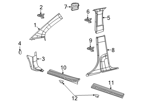2014 Dodge Journey Interior Trim - Pillars, Rocker & Floor Diagram