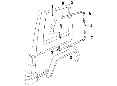 1988 Jeep Wagoneer Glass & Hardware - Quarter Panel Diagram