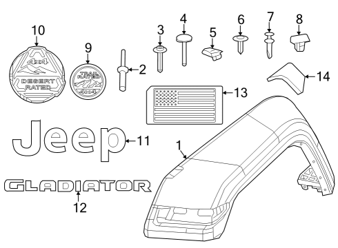 2020 Jeep Gladiator Exterior Trim - Fender Diagram