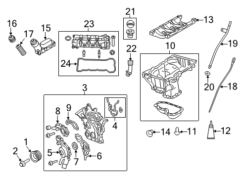 2011 Chrysler 200 Engine Parts, Mounts, Cylinder Head & Valves, Camshaft & Timing, Variable Valve Timing, Oil Cooler, Oil Pan, Oil Pump, Crankshaft & Bearings, Pistons, Rings & Bearings Diagram