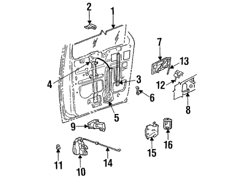 1993 Dodge Caravan Front Door Glass & Hardware Diagram