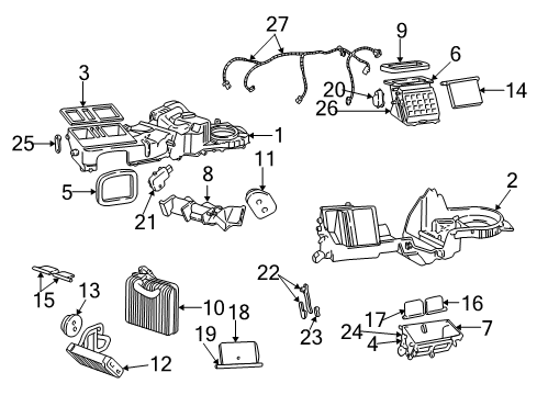 2001 Jeep Grand Cherokee A/C Evaporator & Heater Components Diagram