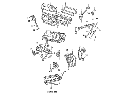 1998 Dodge Ram 1500 Engine Parts, Mounts, Cylinder Head & Valves, Camshaft & Timing, Oil Pan, Oil Pump, Crankshaft & Bearings, Pistons, Rings & Bearings Diagram