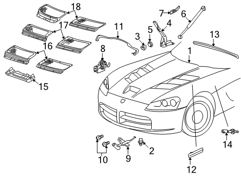 2008 Dodge Viper Hood & Components Diagram