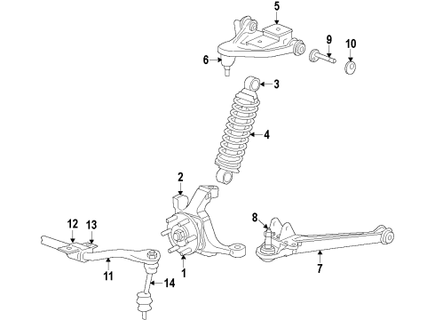 2016 Dodge Viper Front Suspension Components, Lower Control Arm, Upper Control Arm, Stabilizer Bar Diagram