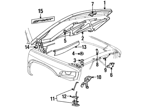 1994 Dodge Ram 2500 Hood & Components Diagram