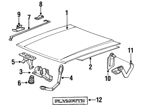 1990 Dodge Omni Hood & Components, Exterior Trim Diagram