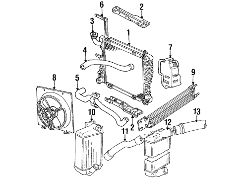 1990 Chrysler TC Maserati Radiator & Components, Cooling Fan, Intercooler, Trans Oil Cooler Diagram