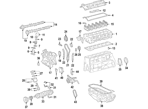 2004 Dodge Sprinter 3500 Engine Parts, Mounts, Cylinder Head & Valves, Camshaft & Timing, Oil Cooler, Oil Pan, Oil Pump, Crankshaft & Bearings, Pistons, Rings & Bearings Diagram