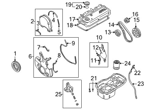 2005 Dodge Stratus Engine Parts, Mounts, Cylinder Head & Valves, Camshaft & Timing, Oil Pan, Oil Pump, Balance Shafts, Crankshaft & Bearings, Pistons, Rings & Bearings Diagram