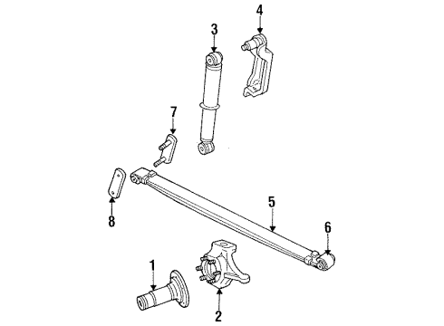 1992 Dodge Ramcharger Front Suspension Components, Lower Control Arm, Upper Control Arm, Lower King Pin, Upper King Pin, Stabilizer Bar Diagram