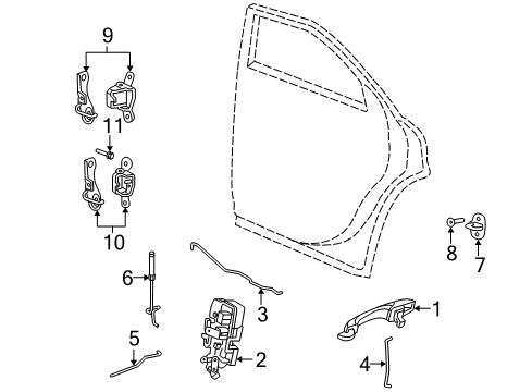 2010 Chrysler 300 Rear Door - Lock & Hardware Diagram