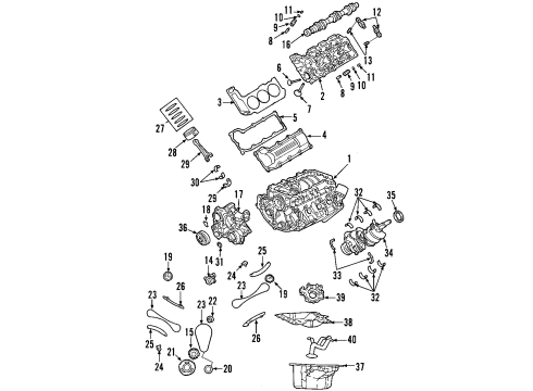 2005 Jeep Grand Cherokee Engine Parts, Mounts, Cylinder Head & Valves, Camshaft & Timing, Oil Pan, Oil Pump, Balance Shafts, Crankshaft & Bearings, Pistons, Rings & Bearings Diagram
