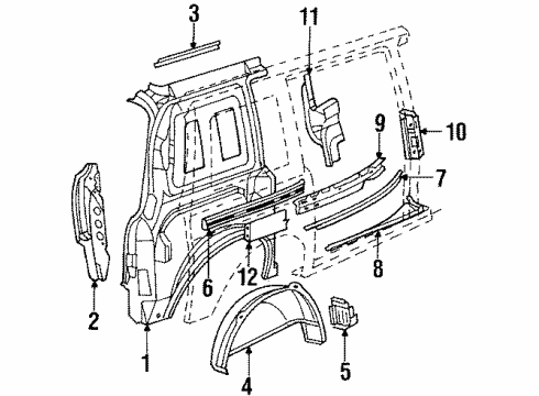 1989 Dodge Caravan Inner Structure - Side Panel Diagram