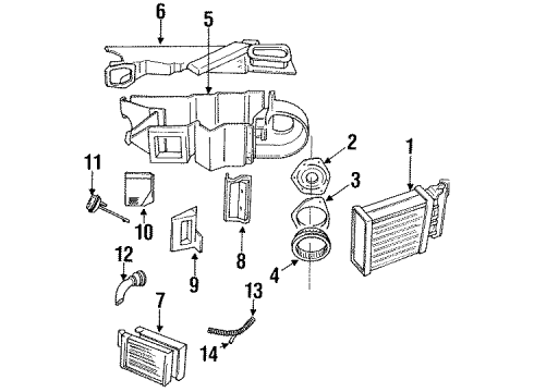 1990 Chrysler TC Maserati A/C Evaporator & Heater Components Diagram