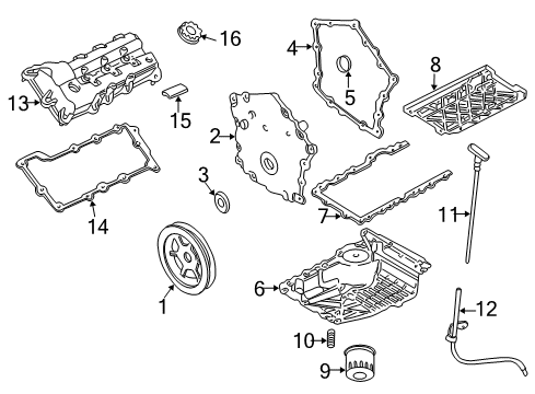 2000 Chrysler Concorde Engine Parts, Mounts, Cylinder Head & Valves, Camshaft & Timing, Oil Pan, Oil Pump, Crankshaft & Bearings, Pistons, Rings & Bearings Diagram