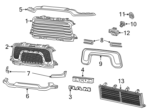 2022 Ram 2500 Grille & Components Diagram