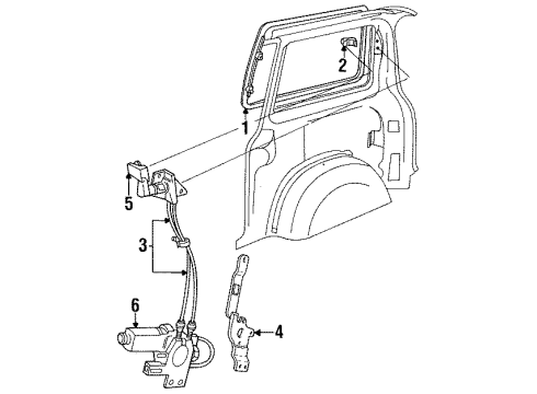 1993 Dodge Caravan Side Panel - Glass & Hardware Diagram