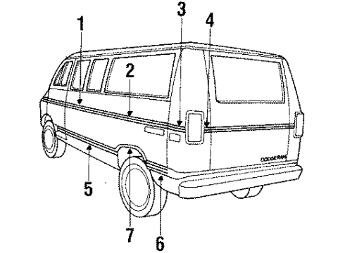 1984 Dodge B350 Exterior Trim - Side Panel Diagram