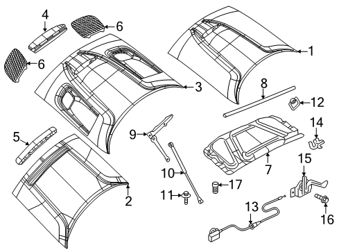 2016 Dodge Challenger Hood & Components Diagram