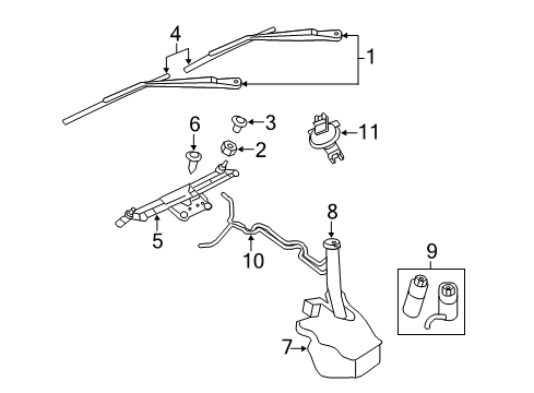 2011 Jeep Grand Cherokee Windshield - Wiper & Washer Components Diagram