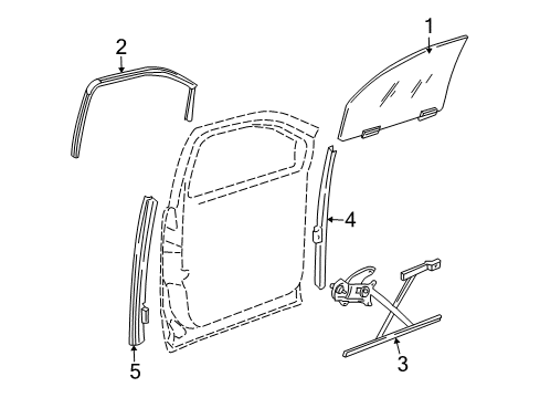 2005 Dodge Durango Front Door - Glass & Hardware Diagram