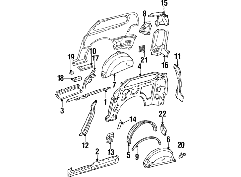 2000 Dodge Grand Caravan Inner Structure & Rails - Side Panel Diagram