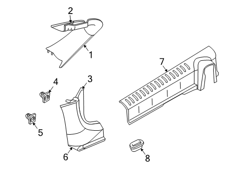 2005 Chrysler PT Cruiser Interior Trim - Pillars, Rocker & Floor Diagram