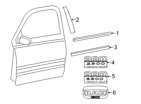2017 Ram 3500 Exterior Trim - Front Door Diagram