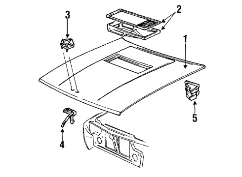 1986 Dodge Daytona Hood & Components Diagram