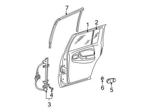 2000 Dodge Dakota Rear Door - Glass & Hardware Diagram