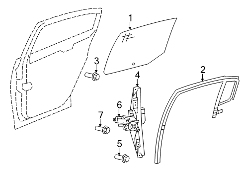 2007 Chrysler Sebring Rear Door - Glass & Hardware Diagram