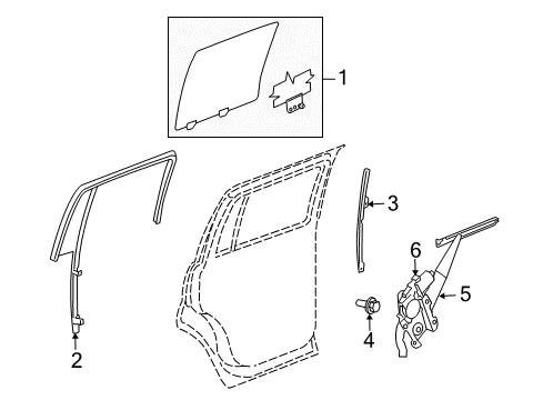 2009 Dodge Durango Rear Door - Glass & Hardware Diagram