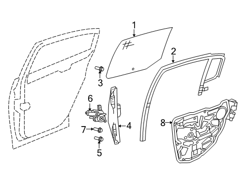 2008 Dodge Avenger Rear Door - Glass & Hardware Diagram