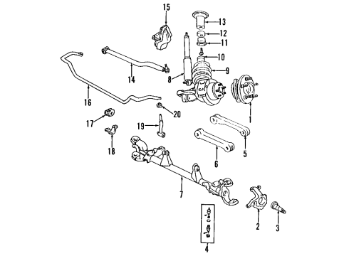 1995 Jeep Grand Cherokee Front Axle, Lower Control Arm, Upper Control Arm, Stabilizer Bar, Suspension Components Diagram